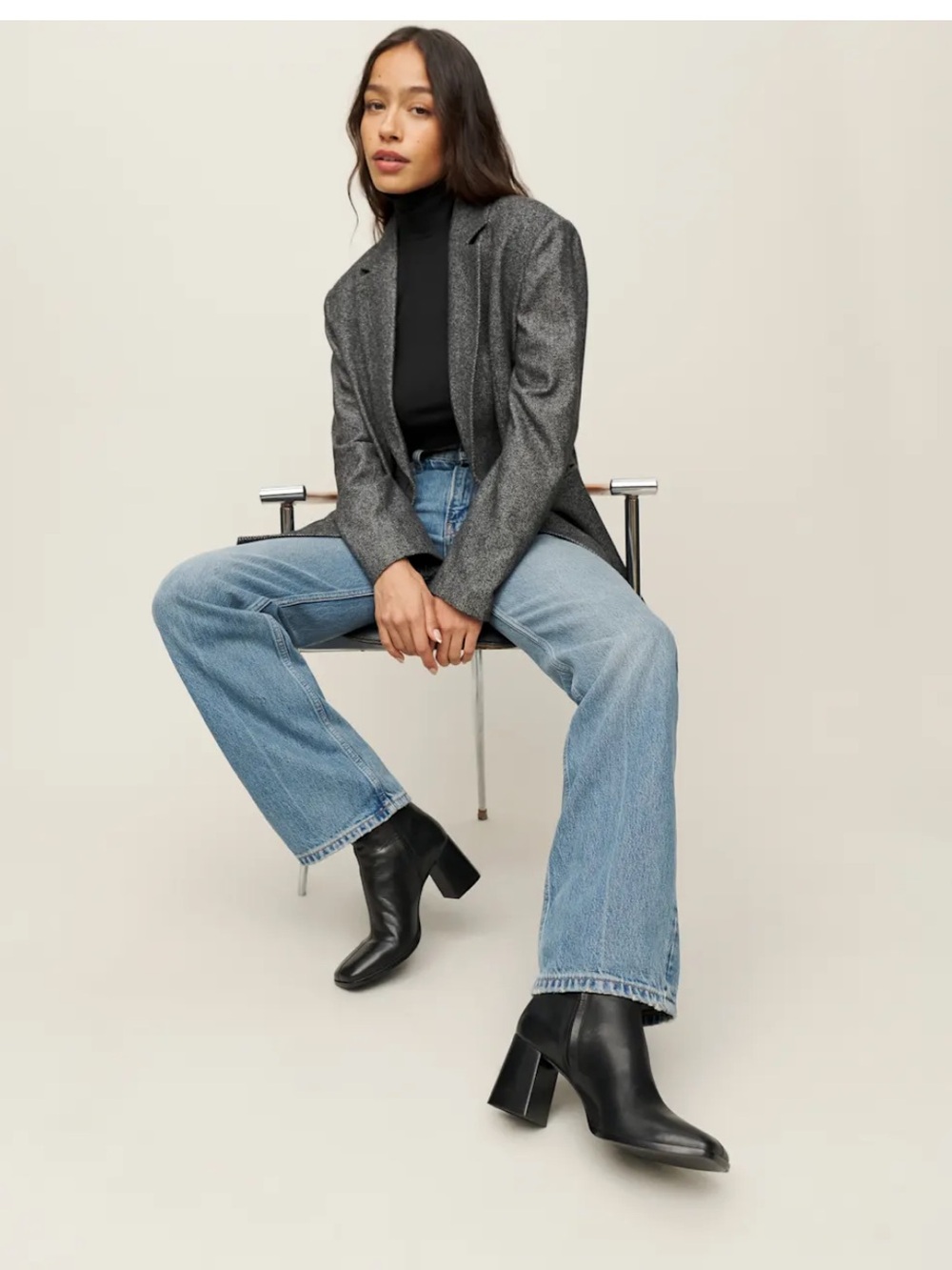 Reformation Black Leather Nari Ankle Boot
